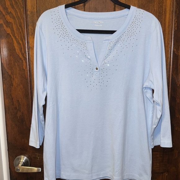 Studio Works 3/4 Sleeve V-Neck Embellished Top - Picture 1 of 3